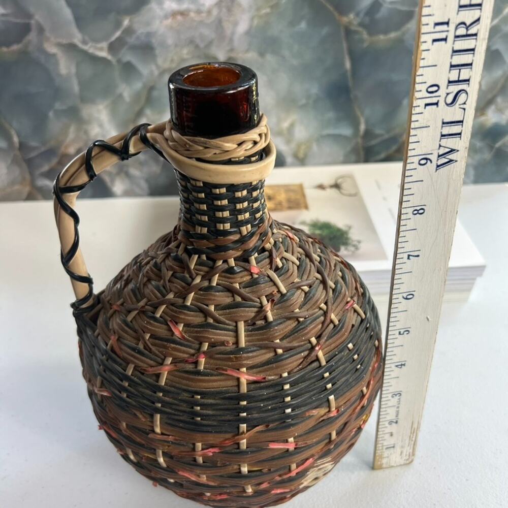 Vintage V Levante Bottle Spanish Woven Wicker Covered Brown Glass - Picture 6 of 13